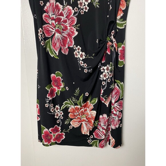 Signature by Robbie Bee Dress Women's Size M Black Floral Office Bow Tie Waist - Picture 13 of 14